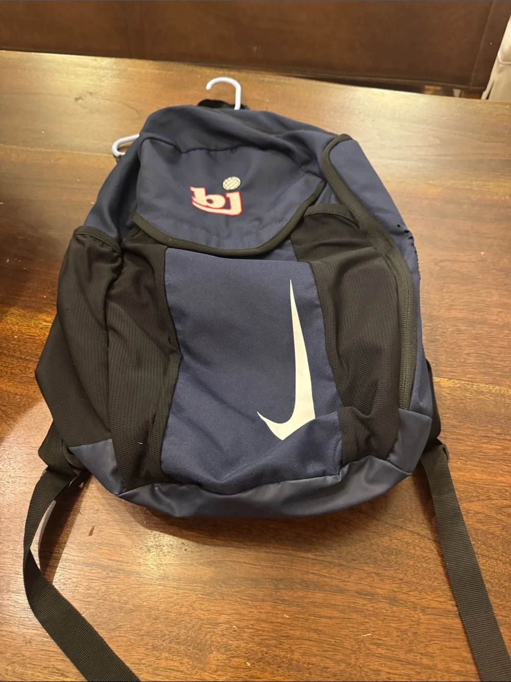 Navy and Black Men's Backpack with White Accent and bj soccer ball